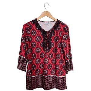 Kim Rogers Tunic Size Small Round Neck Womens‎ Red Black Floral Pattern